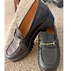 Women Chunky Platform Loafers Black Lug Sole Horsebit 90s Y2K Goth Size 8